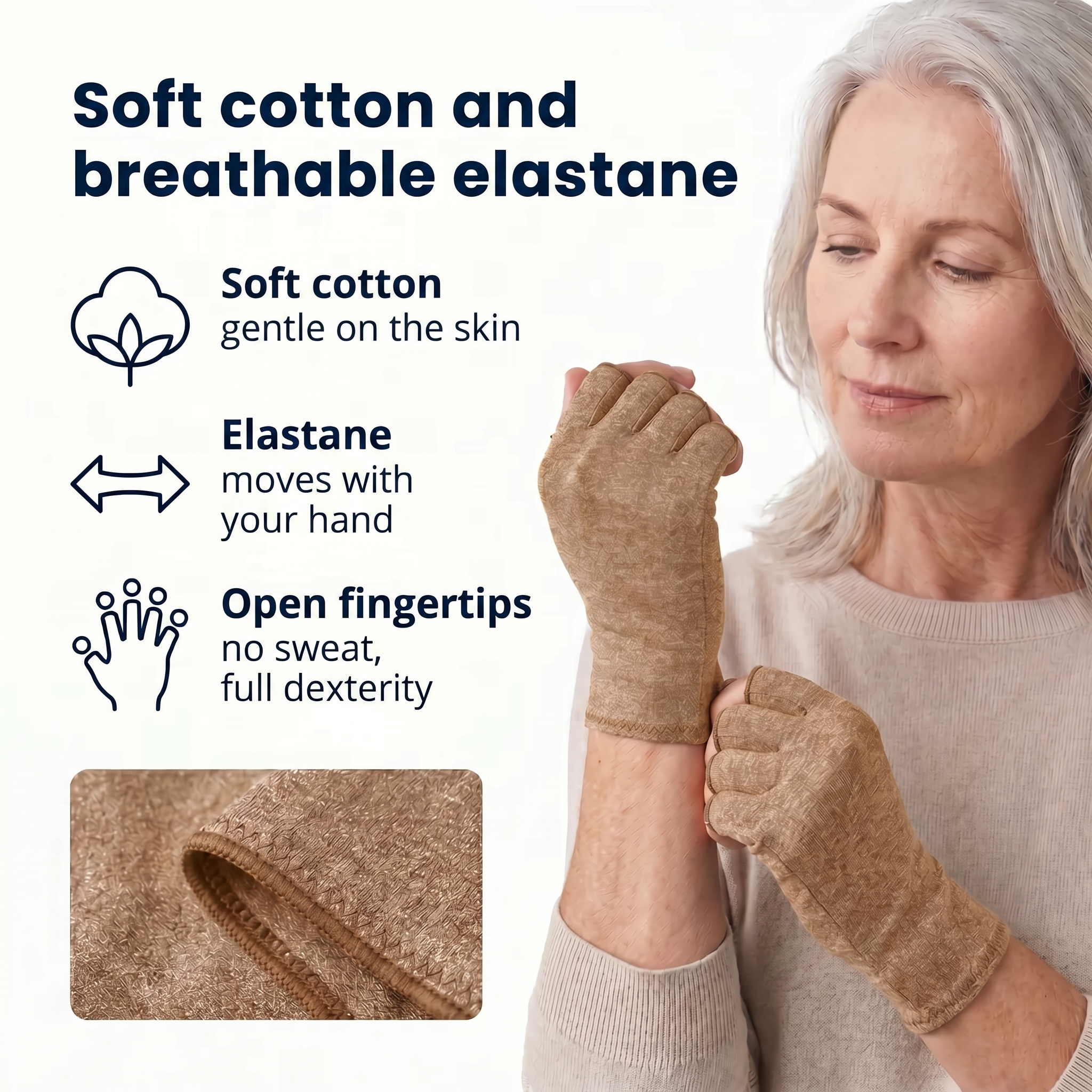 Compression gloves beige arthritis and hand pain