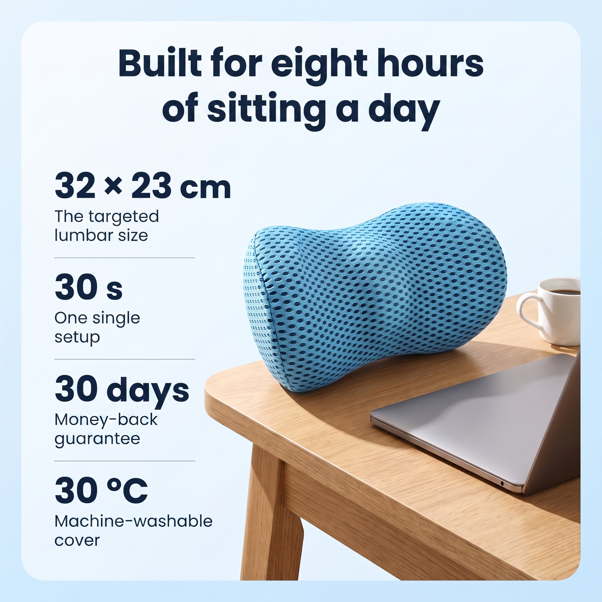 Built for eight hours of sitting a day - key figures