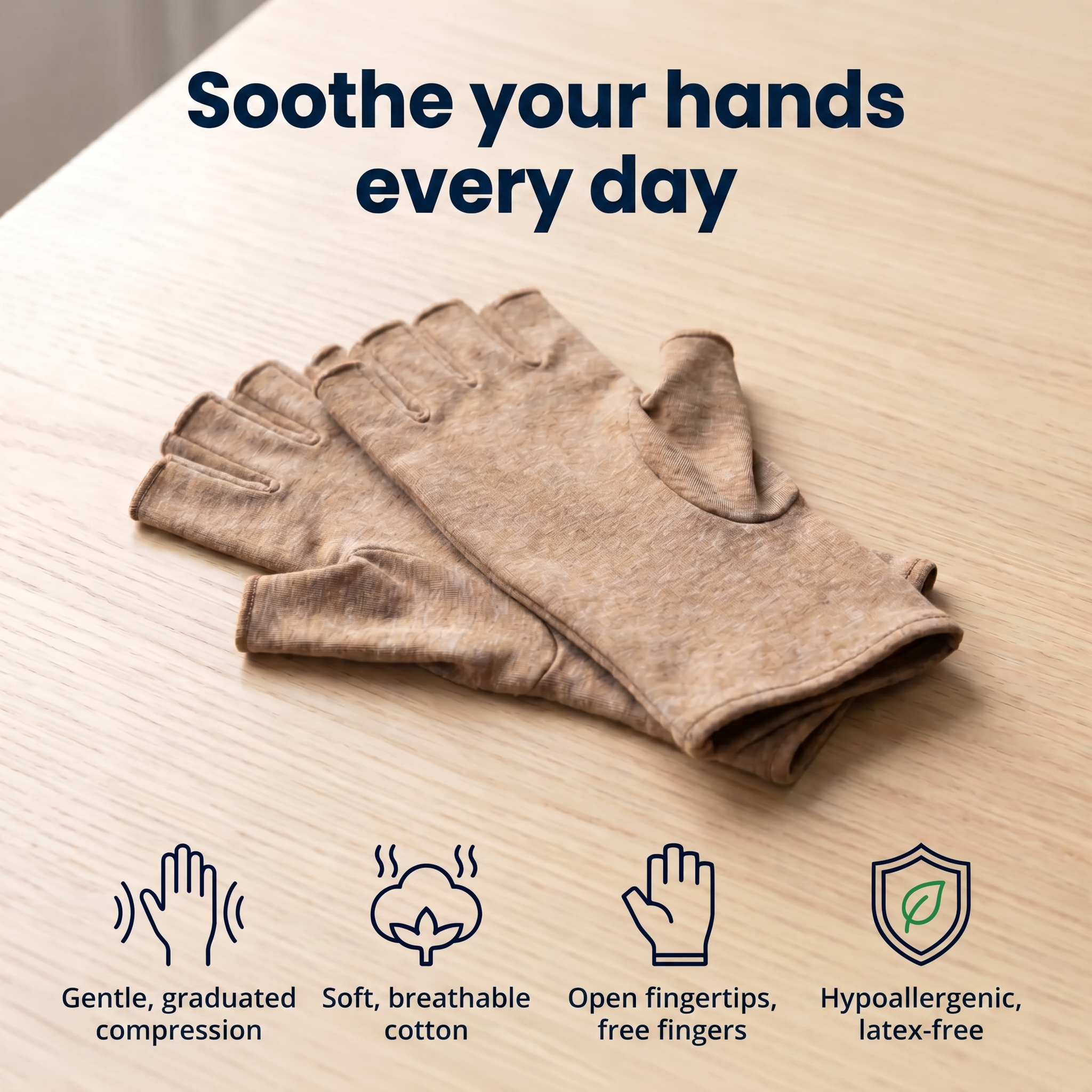 Compression gloves beige arthritis and hand pain