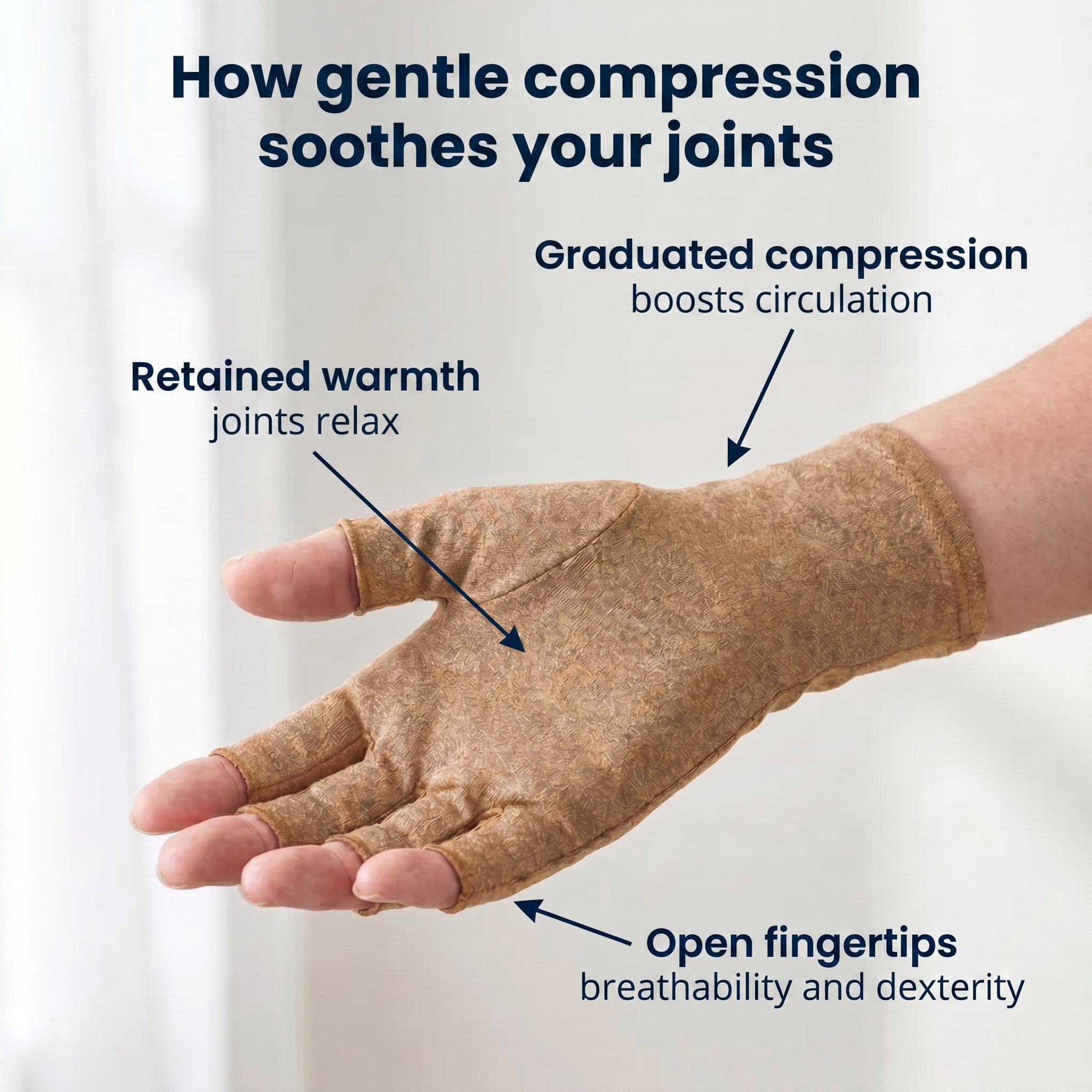Compression gloves beige arthritis and hand pain
