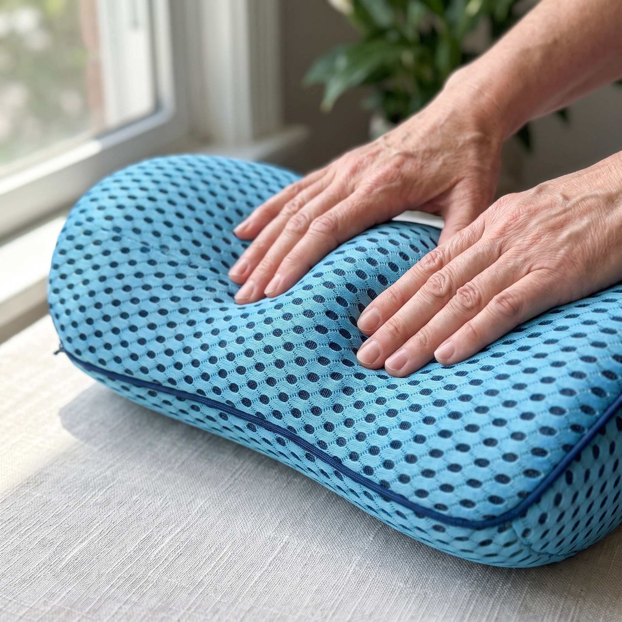 Close-up of the foam and 3D mesh cover