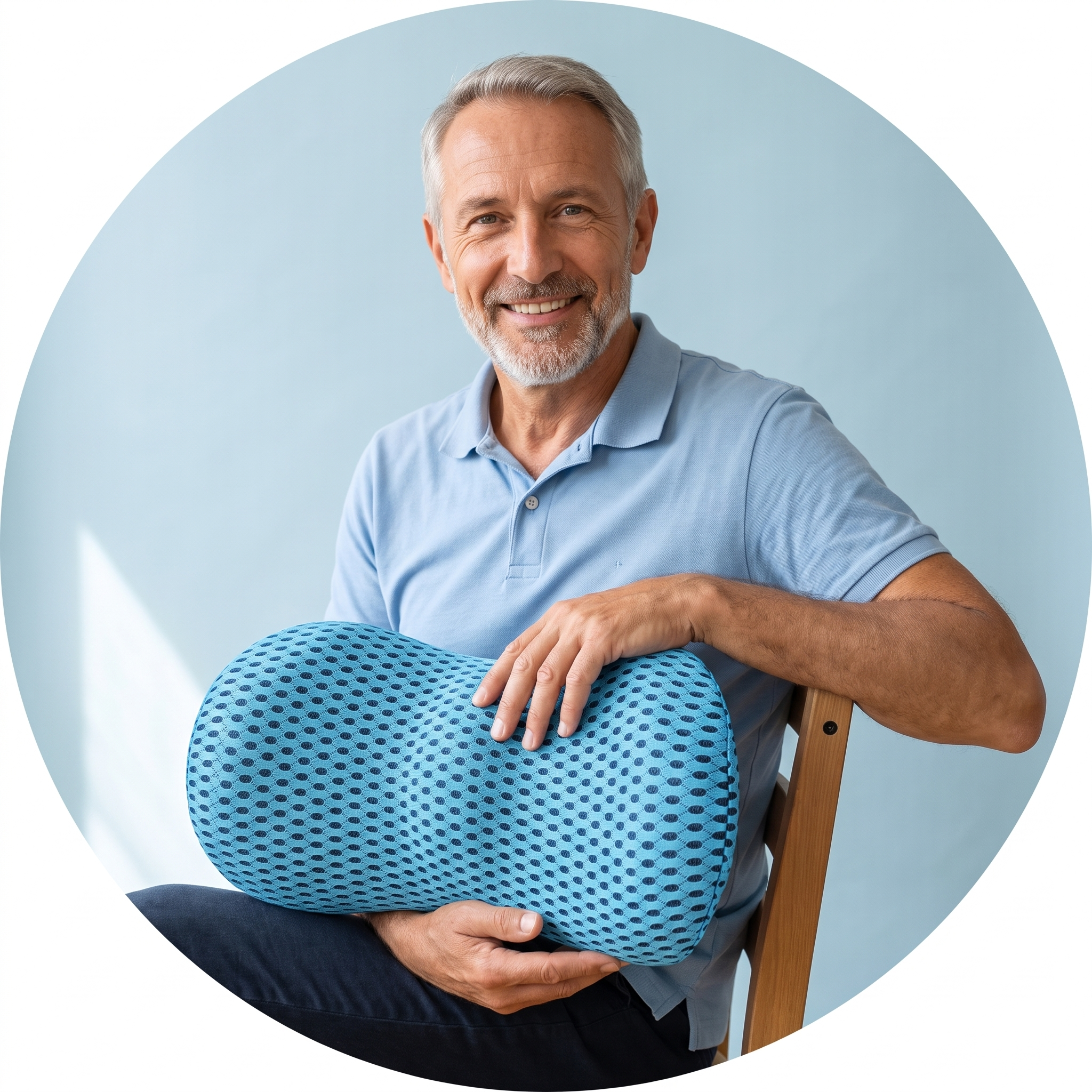Customer holding the lumbar cushion