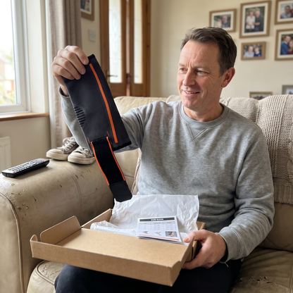 Customer unboxing the Sameo elbow brace at home