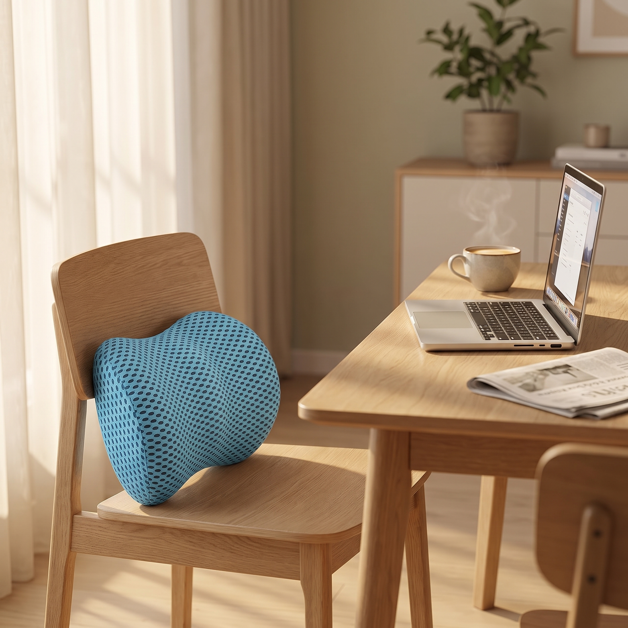 Sameo lumbar cushion on a chair by a desk