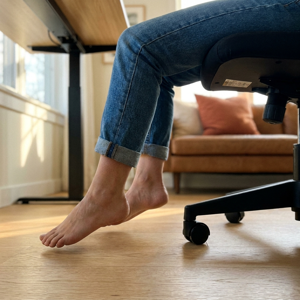 Dangling feet under a desk